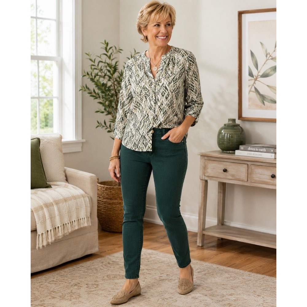 Chico's Jeggings 0R US 4 Dark Green Loden Stretch Skinny Jeans Pants 29"